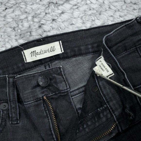 Madewell 9" Mid High Rise Skinny Jeans Ripped Distressed Size 25 Black Sea H2230 - Picture 7 of 13